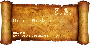 Bihari Milán névjegykártya